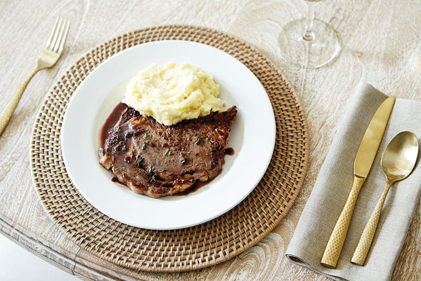 Pan seared steak with mashed potatoes