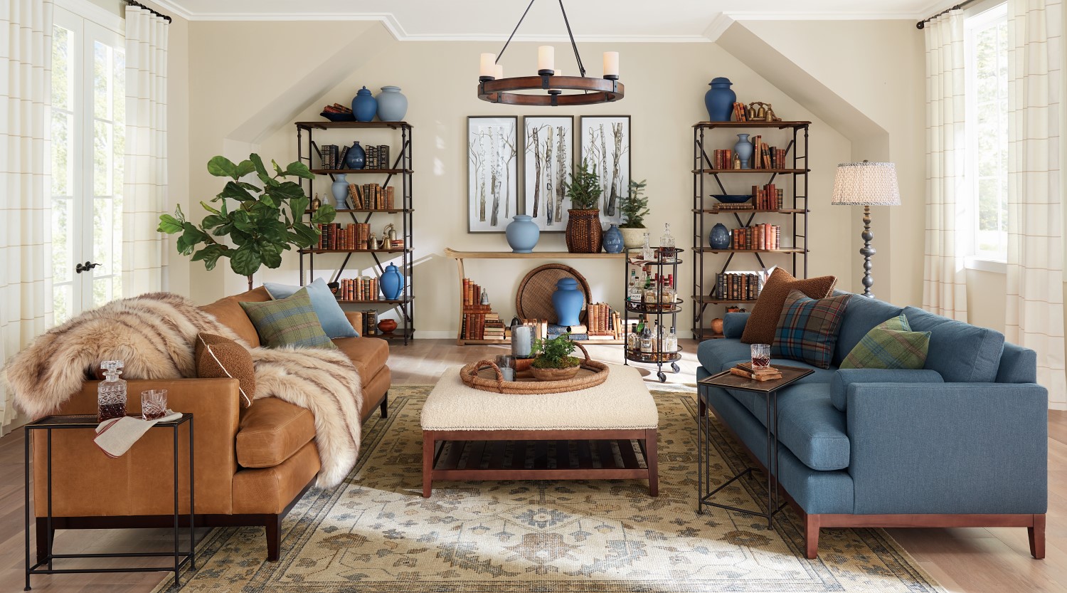 Two Different Colored Couches In Living Room