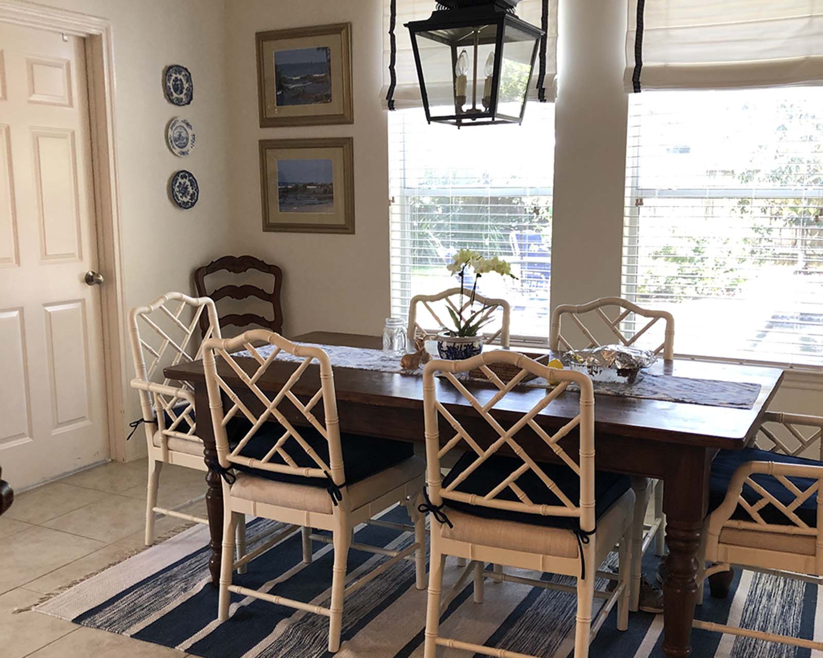 Mirna's dining room with navy blue accents