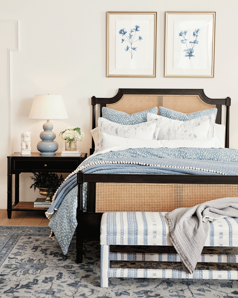Ballard Designs blue and white bedroom