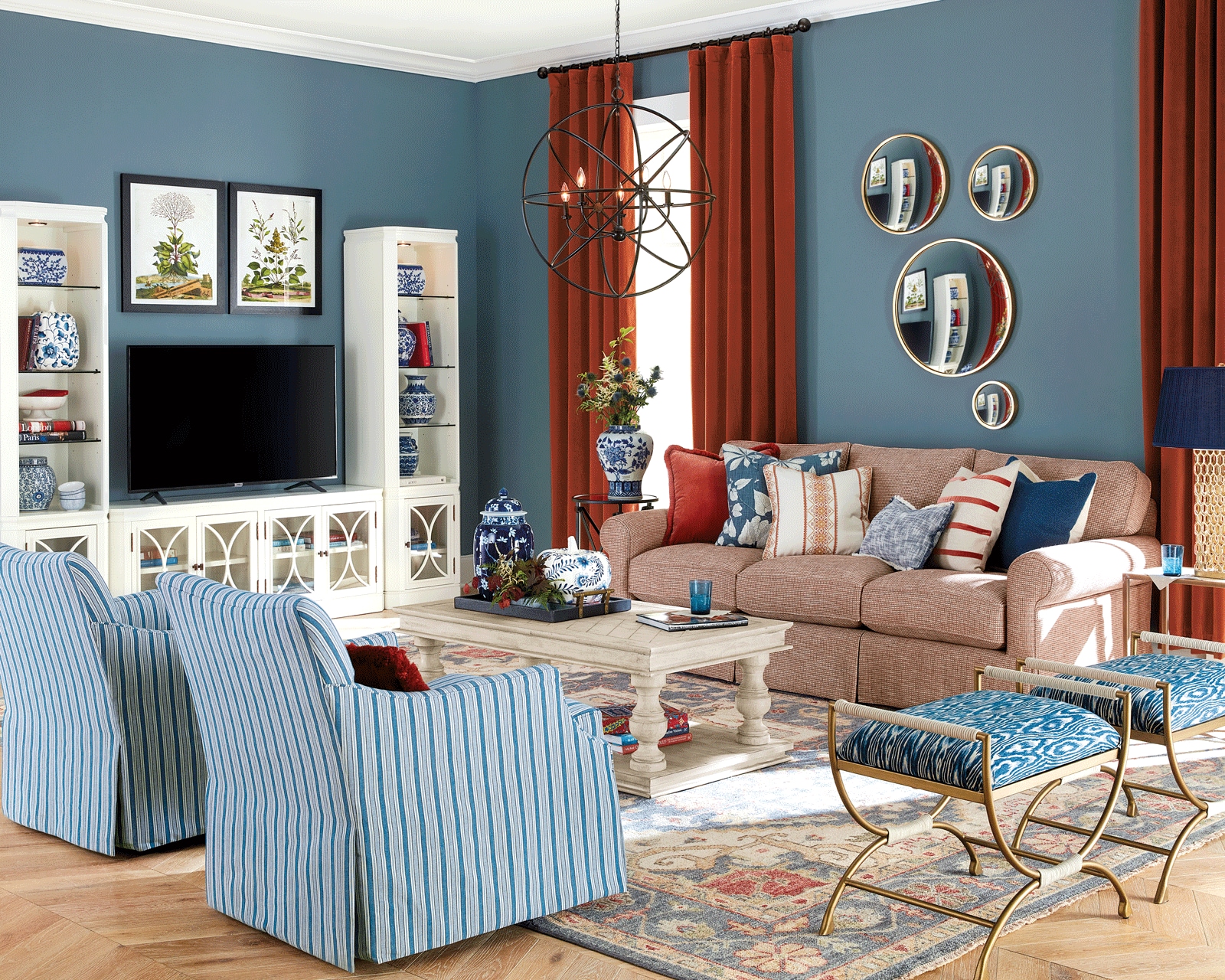 Spice and blue living room ideas
