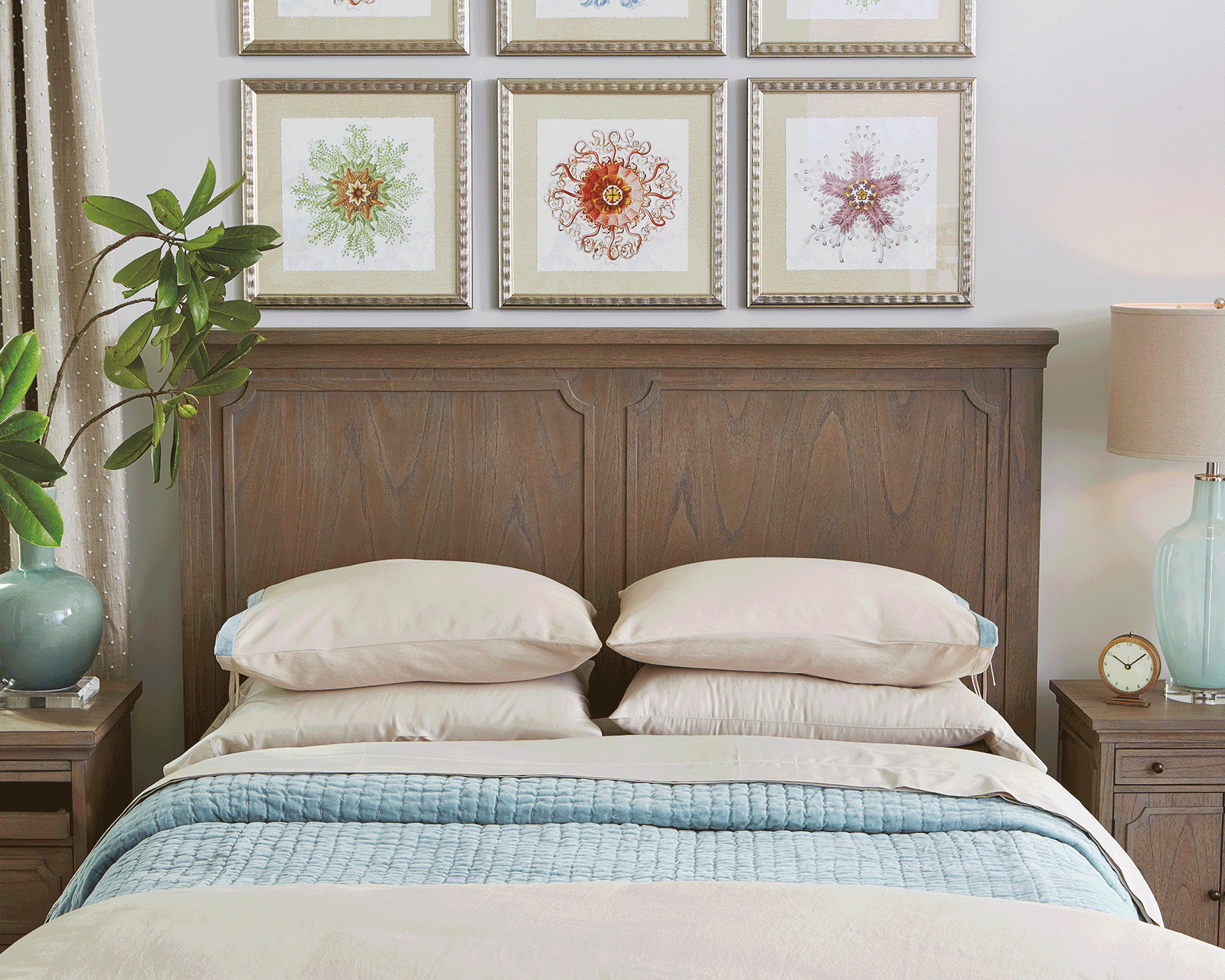 Arrange decorative pillows on the bed