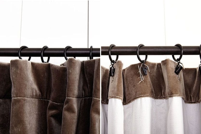 Hang living room curtains with drapery pins and curtain rings for designer look