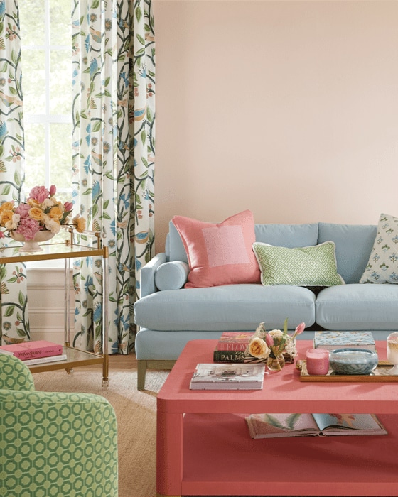 Living room with spring wall paint color
