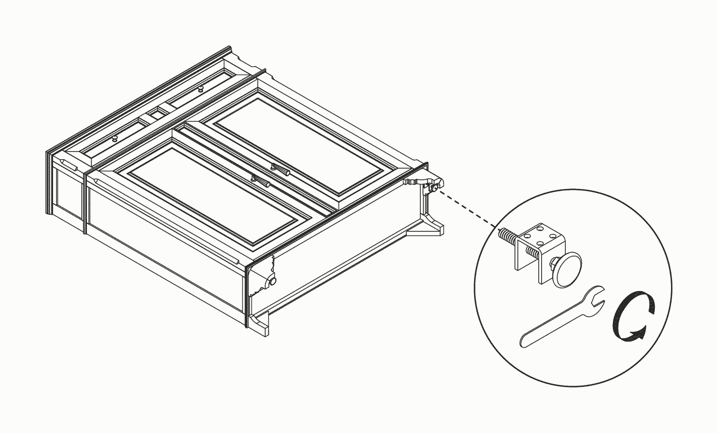 Illustration for furniture levelers built into furniture piece | Ballard Designs